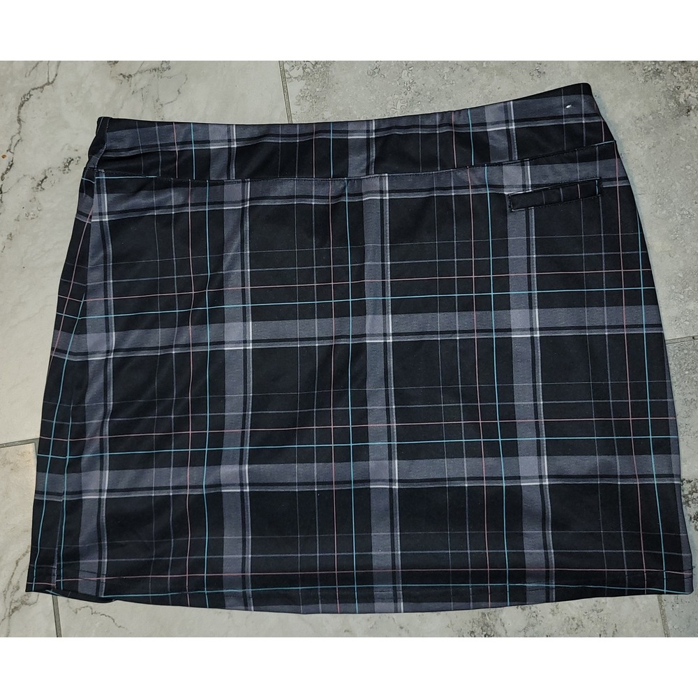 Pebble Beach Dry-Luxe Performance Golf Skort Womens Large Black Plaid Athletic